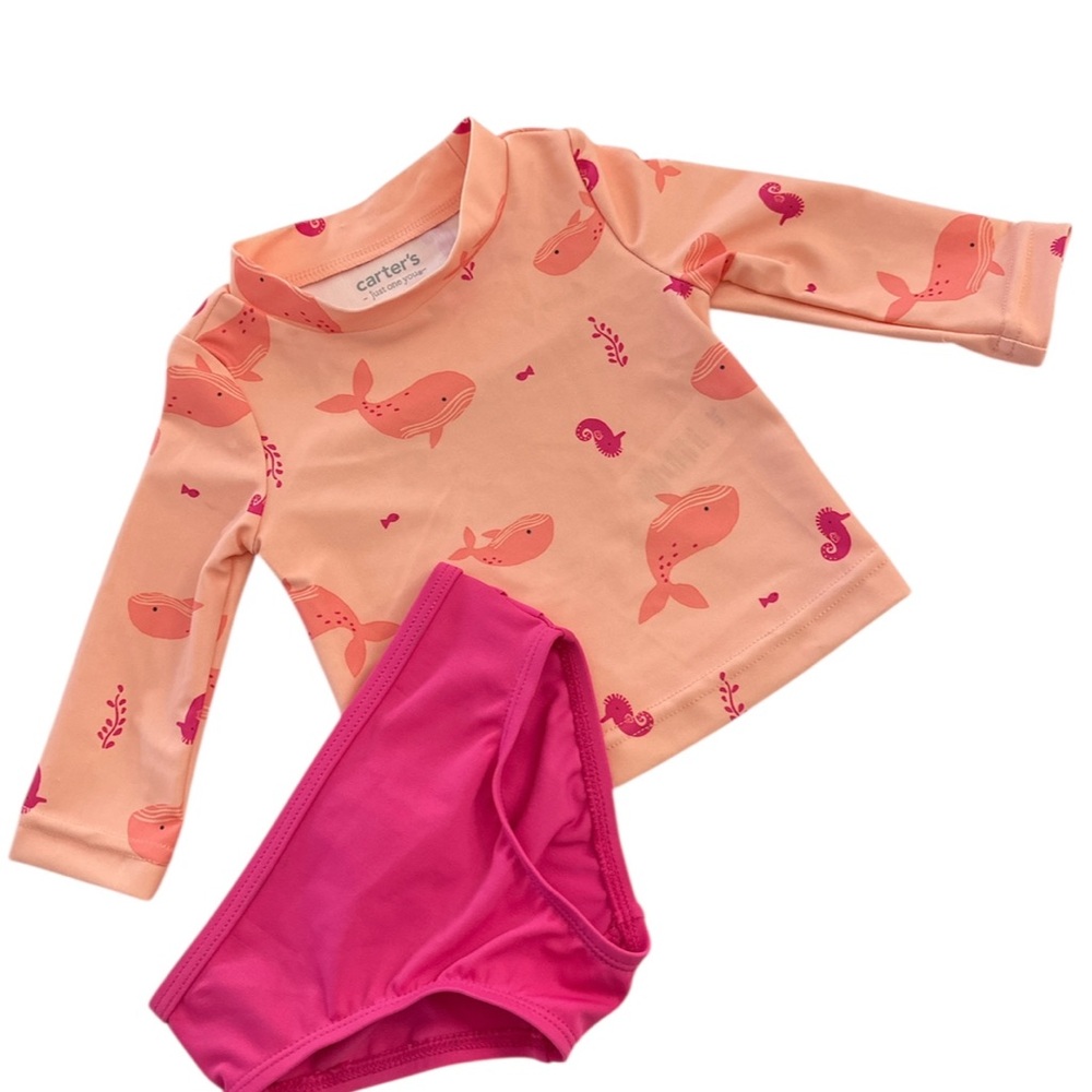 Carter's Pink Rashguard Swim Set with Sealife Print